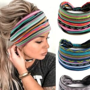 Blue multicolored boho head band