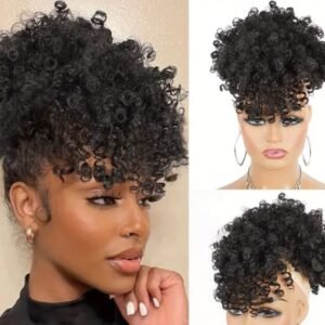 Kinky curly updo with bangs - ponytail